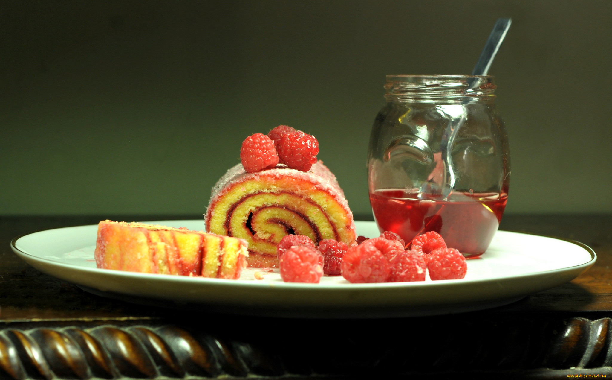 raspberry roll cake with syrup, , ,  ,  , , , , 